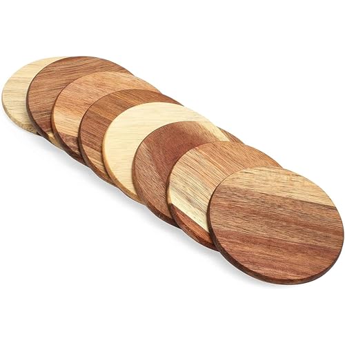 Juvale Round Acacia Wood Coasters - 8 Pack, 4 in, Brown - Drink Coasters for Coffee & Dining Table Decor - Bar & Home Bar Accessories - Wood Decor - Thumbnail 3
