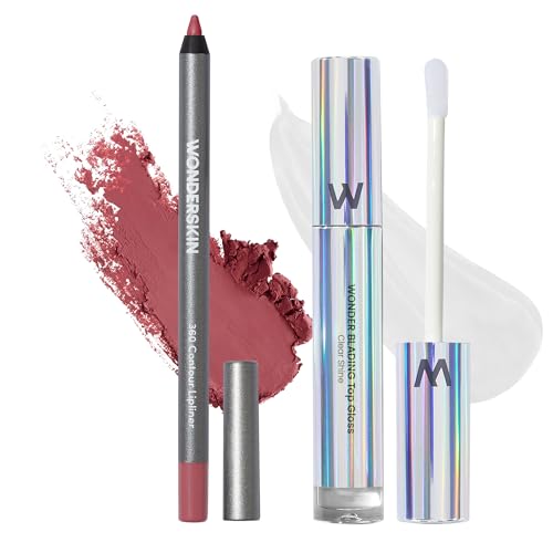Image of Wonderskin Lip Liner Pencil (Rosewood) - 360 Contour Lipliner, Long Lasting, Sharpenable, Waterproof and Transfer-Proof with Clear Glitter Lip Gloss, Hydrating and High Shine Finish