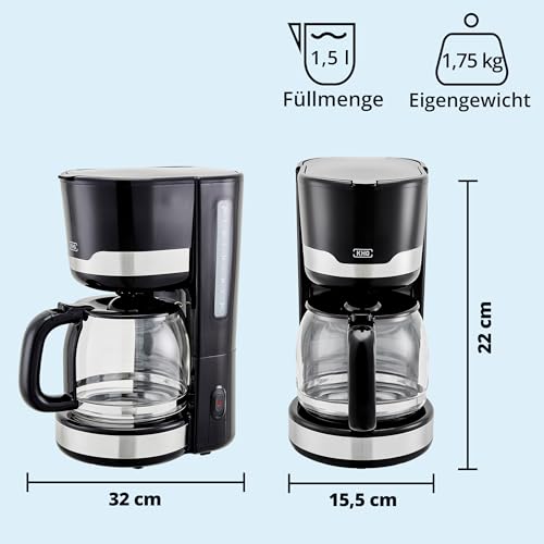KHG Kaffeeautomat KA-129 SE2 aus Edelstahl/Kunststoff in schwarz, Kapazität für 12 Tassen, mit Glaskanne 1,5 Liter, Permanentfilter, Abschaltautomatik, Wasserstandsanzeige, Tropfstopp – Bild 6