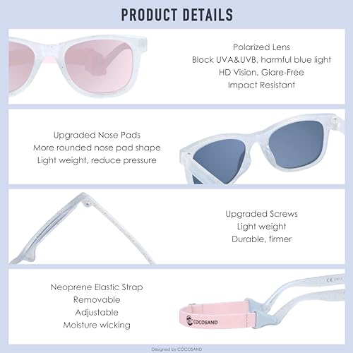 Image of COCOSAND Flexible Polarized Baby Sunglasses with Strap | UV Protection, Bendable, For Toddler Infant Newborn Girl Boy, Age 0-24 Months