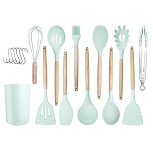 hiino kano Kitchen Tools Silicone Cookware Set of 11 Kitchen Utensils, Housewarming, Mother’s Day Gift, Heat Resistant, Durable, Suitable for Japanese, Western, and Chinese Cuisine, Antibacterial, Scratch-Resistant, Spatula, Spatula, Spoon, Spatula, Spatula, Spoon, etc. Fashionable Northern European Style Colors (Mint Green)