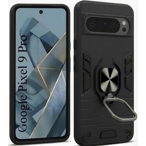 Image of JANAK RAJ Ringstand Armor Bumper Back Case Cover Compatible with Google Pixel 9 /9 Pro 5G | Tough Rugged Shockproof PC+TPU Kickstand 360 Protective Design - Black