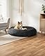 lionto Donutbett für Hunde und Katzen, Flauschiges Hundebett rund für kleine und große Heimtiere, Ø 120 cm, weiches Katzenbett aus kuscheligem Plüsch, Hundekissen mit extra Dicker Füllung, dunkelgrau