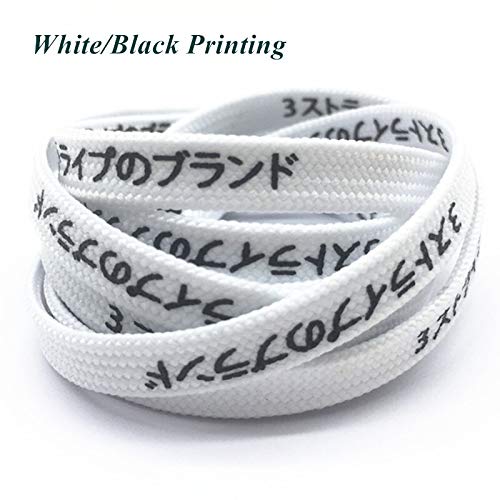 RSL Lacet 2019 Nouveau 7mm Plat Japonais Katakana Lettre Lacets Plat Printed Lacets Jolie Lacets Lacets colorés à la Mode juliennes (Color : White Black Print)