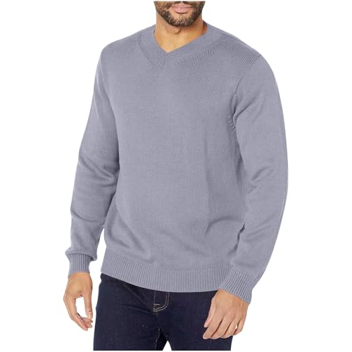 Mens Long Sleeve Sweaters Casual Lightweight Knit Dress Pullover Sweater for Fall Winter Thermal Clothes Undershirts V Neck Crewneck Office Workwear Vintage Classic 02# Gray X-Large