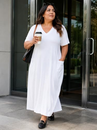 Image of PinkPatty Women's Plus Size Short Sleeve Maxi Dress Casual Loose V Neck Long Dress with Pockets