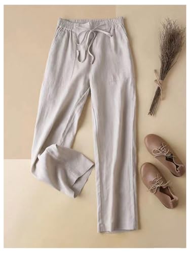 GORGLITTER Women's Linen Pants Dressy Drawstring High Waisted Wide Leg Business Casual Work Trousers3