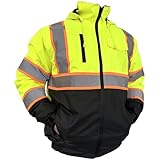 Wuple High Visibility Jacket, Class 3 Waterproof Safety Jacket for Men, Hi Vis Winter Jackets With Cold Weather, Safety Coats for Work Construction Yellow XL