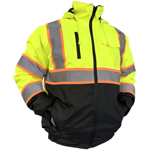 Wuple High Visibility Jacket, Class 3 Waterproof Safety Jacket for Men, Hi Vis Winter Jackets With Cold Weather, Safety Coats for Work Construction Yellow XL