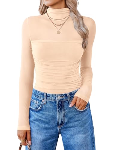 Image of Avidlove Women Long Sleeve Bodysuit Turtle Neck Shapewear Body Suits Mesh One Piece Leotard Shirt Going Out Tops Fall Outfits