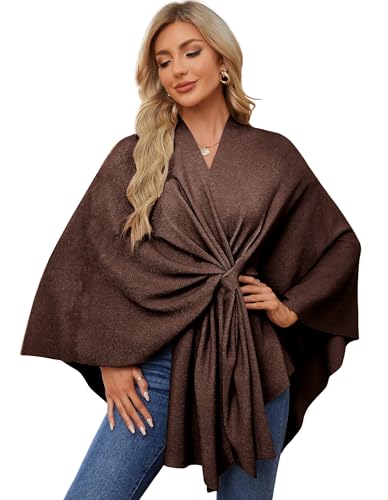 PULI Women's Elegant Shawl Wraps Soft Open Front Poncho Sweater