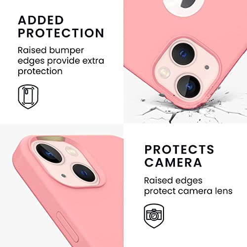 Image of Elzzi Microfiber Logo Cut Cover Compatible for iPhone 13 Case Liquid Silicone Covers Shockproof Back Cover with High Raised Camera Lips - Pink