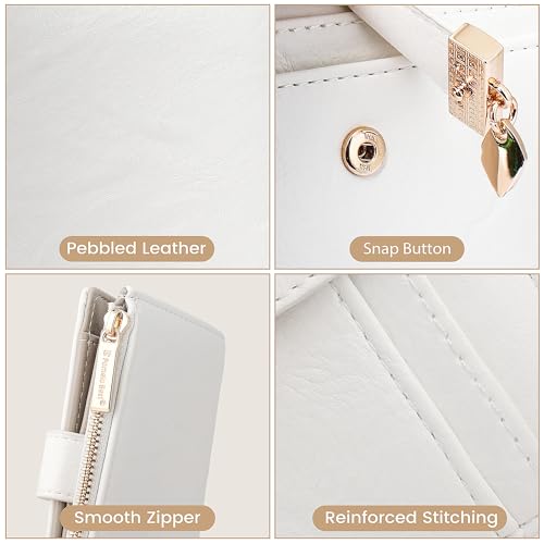 Image of Pomelo Best Wallet Women Bifold Leather Wallets for Women Credit Card Holder with ID Window Zipper Coin Pocket White