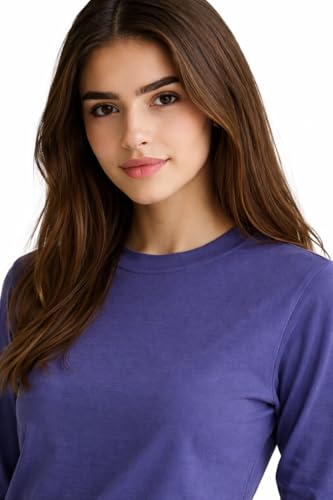 Image of JUNEBERRY Pure Cotton Round Neck Regular Fit Core Fashion Solid Full Sleeve T-Shirt for Women & Girls (Colors: Black, Cork, Green, Navy, Swanwhite & White)