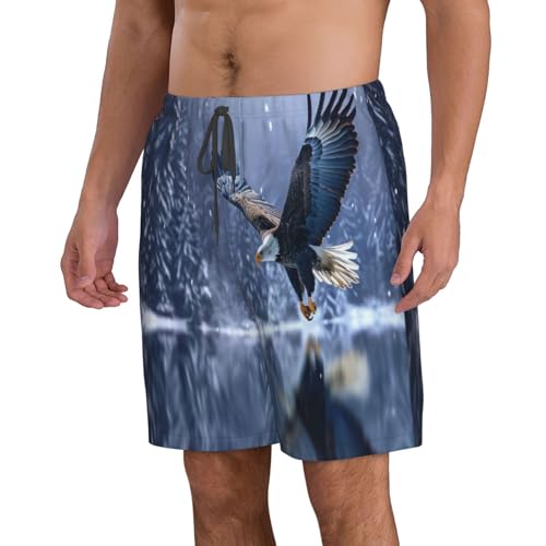 The Eagle Flying On The Lake Men's Beach Pants-Quick-Dry & Comfortable Mens Beach Shorts for Men, Perfect for Surfing and Everyday Wear White2