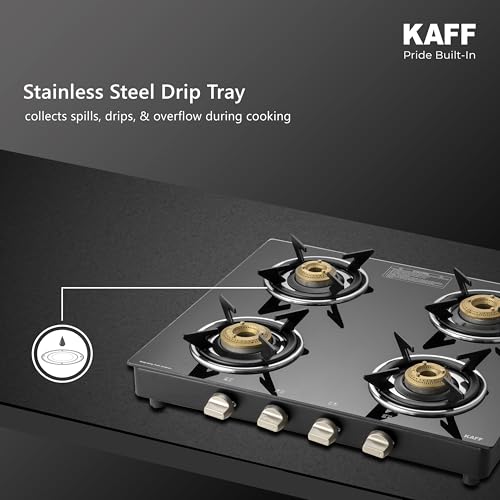 Image of KAFF CTC 63 4B Gas Stove /Cooktop 4 Burners with Manual Ignition 63 CM, High Efficiency Brass Burners, Black Tempered Glass, Enamelled Pan Support (Black)