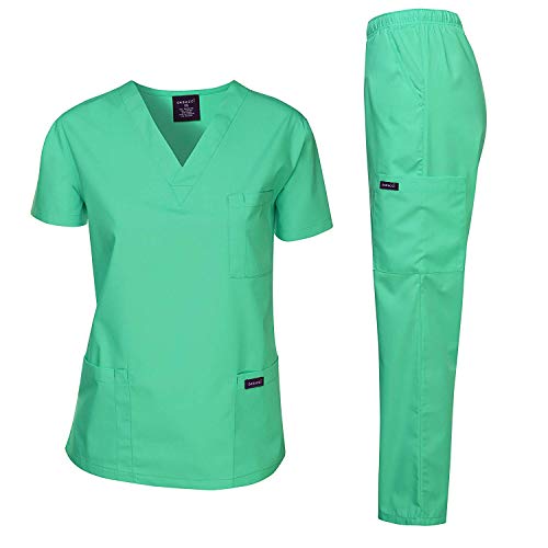 Dagacci Scrubs Medical Uniform Women and Man Scrubs Set Medical Scrubs Top and Pants, Hospital Green, 3X-Large