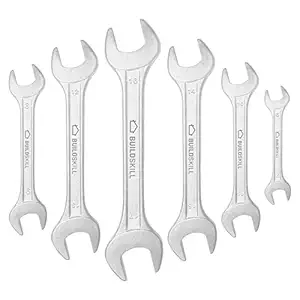 BUILDSKILL ST6DOE Double Open End Wrench/Spanner Set Made With Forged & Heat Treated Carbon Steel, Chrome Coated, Rust Resistant, V-Cut Design, Sizes : 6x7,8x9,10x11,12x13,14x15,16x17mm (Pack of 6)