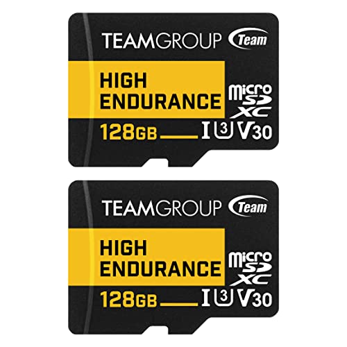 TEAMGROUP HIGH Endurance 128GB 2 Pack Micro SDXC UHS-I U3 V30 100MB/s Designed for Monitoring Stable Durable Long Lasting Flash Memory Card Security Camera 4K&Full HD Video Recording THUSDX128GIV3067
