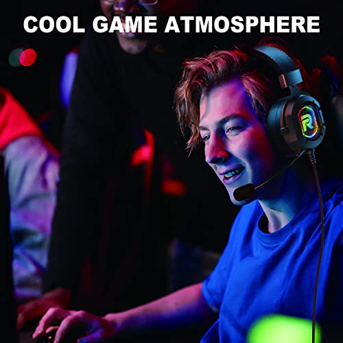 Image of RUNMUS K3 USB Over Ear Wired Gaming Headphone with 7.1 Surround Sound Technology with Noise Canceling Mic & RGB Lights, Comfortable Memory Foam, Compatible with Xbox, Laptop, Mac