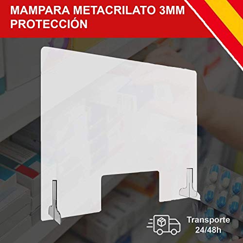 HORO.ES Mampara de Protección Metacrilato Transparante 3MM Grosor con Soporte (100 X 70cm)