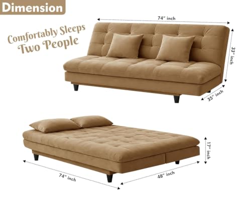 Image of Deco Studio Velvet Fabric Wooden Three-Seater Apsen Sofa Bed with Tufted Couch Sofa for- Living Room Furniture-Golden-Color