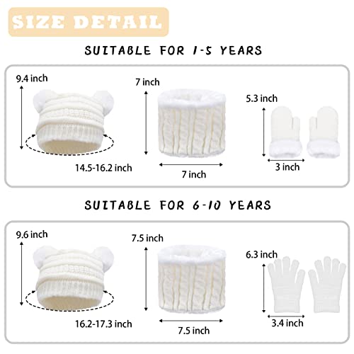 Kids Winter Pom Pom Hats Gloves Scarf Set for Girls Boys Toddler Knitted Fleece Lined 3Pcs Sets for 1-10 Years Old3