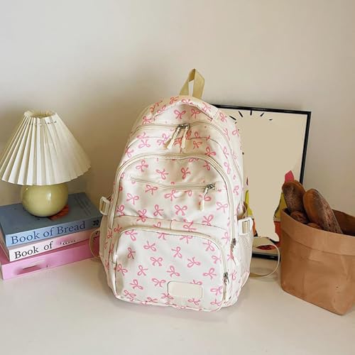 Bow Travel Backpack 3PCS Set, 21L Large Capacity Waterproof 3 Compartments 8 Pockets, Cute Laptop Daypack (hold 15.6'') (B1)3