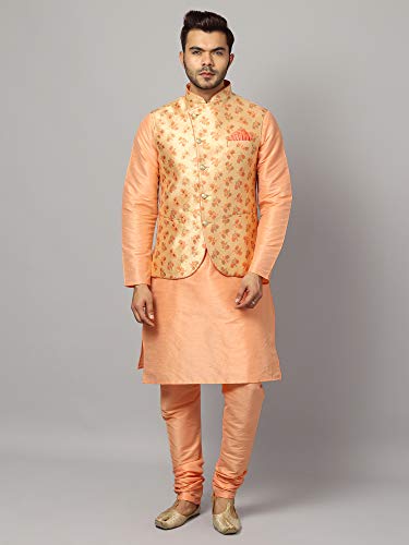 Image of Uri and MacKenzie Men's Silk Blend Kurta Churidar Pyjama with Stylish Nehru Jacket