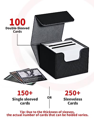 Zlca Card Deck Box With 2 Dividers For Mtg Cards, Large Horizontal Card Storage Box Fits 150+ Single Sleeved Cards, Pu Leather Commander Deck Box For Tcg Ccg (Black) #TOP1