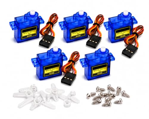 Image of Tishvi SG90 Micro Servo Motor (Plastic Gear) for UNO, Nano & DIY Robotics - 4.8-6V, 180 Rotation (Pack of 5)