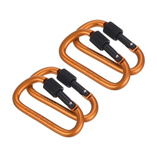 PATIKIL Locking Hook 3", 4 Pack Aluminum D Ring Shape Clip Screw Gate Lock Quick Link for Keychain Outdoor Camping Hiking Orange