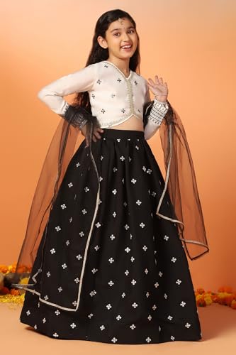 Image of Fashion Dream Girls Silk Blend Readymade Embroidered 3 Piece Lehenga Choli Set|Lehenga Choli,Ethnic Wear|Lehenga for Kids|Lehenga Set