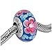 Timeline Treasures Pink Plumeria Rhinestone Flower Charm for European Charm Bracelets Lampwork Glass Stainless Steel