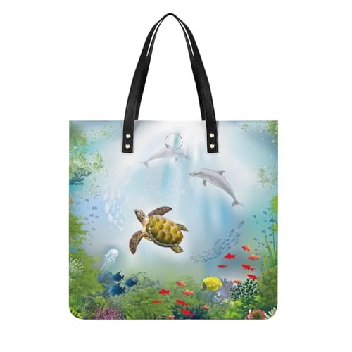 Sac à main shopper tortue dauphin : élégant tote bag pour femme et voyage