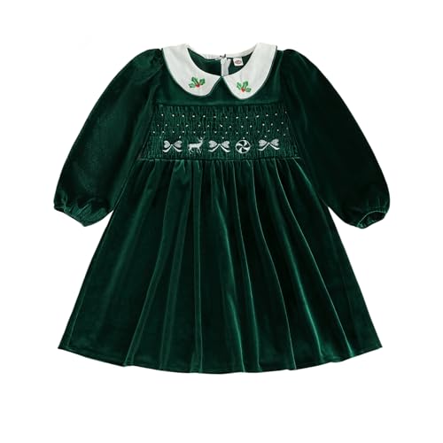 Kids Toddler Girl Christmas Outfit Velvet Dress Doll Collar Long Sleeve Smocked Dresses Party Xmas Winter Clothes