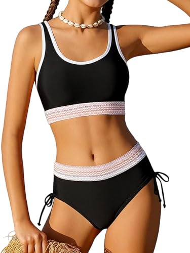 Image of Teen Girls Swimsuit Two-Piece Bikini Set Adjustable Shoulder Straps Bathing Suit Kid Athletic Swimwear with Chest Pad
