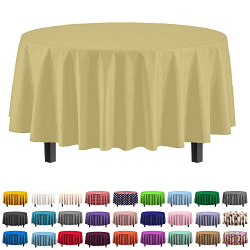 Party Solids Pack Of 6 Premium Plastic Tablecloth 84 Inch Round Plastic Table Cover - Light Yellow - 2