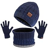 tagvo 3in1 inverno berretto scaldacollo guanti set,ultra morbido elastico addensare caldo pile fodera cappello in maglia berretto sciarpa,3 dita guanti touch screen,coordinati invernali da uomo donna