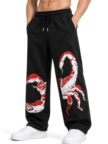 Image of Aesthetic Gothic Wide Leg Pants for Men | Tribal Print Baggy Streetwear | Oversized Track Pants with Elastic Waist | Black and White Relaxed Fit Bottoms