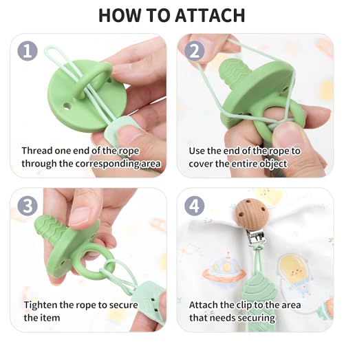 Image of Pacifier Clip - Pacifier Holder Clip - 3 Pack Silicone Pacifier Clip with One Piece Design Braided Styles, Binky Clip Gift (Brown+Cyan+Wheat)