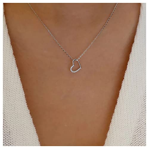 Inilbran Boho Collana Girocollo Cuore Cristallo Collana Girocollo Cuore Strass Argento Collana Girocollo Sparkly Cz Collana Cuore Amore Collana Ciondolo Cuore Vuoto Vintage Gioielli per Donne