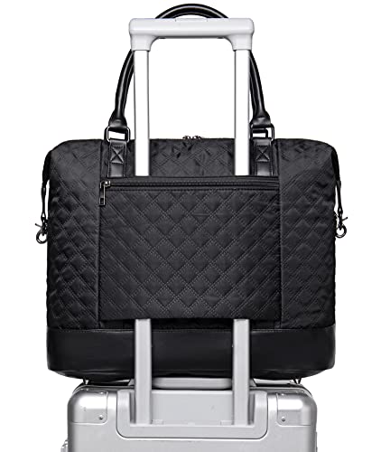 Women Ladies Weekender Carry-On Tote Bag Overnight Duffel In Trolley Handle (Quilted Black) #TOP6