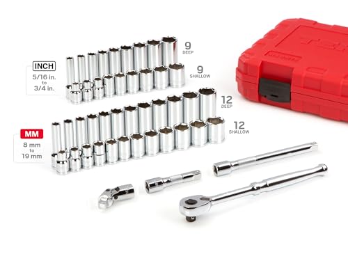 Image of TEKTON 3 /8 Inch Drive 6-Point Socket and Ratchet Set, 46-Piece (5 /16-3 /4 in., 8-19 mm) | SKT15301