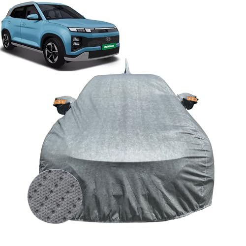 Image of Car Cover Compatible For Hyundai Creta EV (2025-2026) | 100% Waterproof Cover with Antenna & REFLECTIVE Mirror Pockets | Dustproof, Scratchproof, Heatproof Car Cover |Soft Cotton Lining| GREY