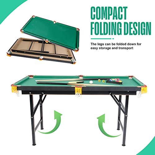 Koreyosh 55'' Modern Folding Billiard Table Space Saving Pool Game Table For Kids And Adults With Balls, Cues, Triangle, Chalk, Brush Perfect For Family Game Bar Gym Room (Green) #TOP3