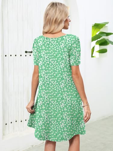 Image of Heymoments Women's Short Sleeve Crewneck Sundress Summer Casual A-Line Beach Dress with Pockets S-2XL