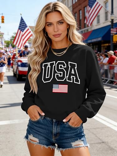 Image of PECHAR USA Sweatshirt Women American Flag Sweater 4th of July Shirts Patriotic Sweater Fourth of July Pullover