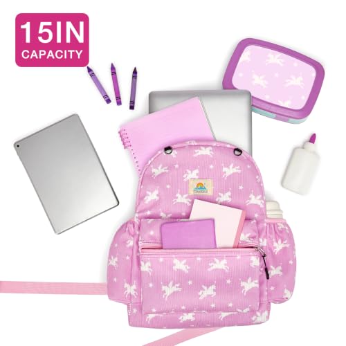 Image of STEAMEDBUN Corduroy Kids Backpack for Girls and Boys 5-8: Girls Backpack for Elementary Kindergarten - 15 inch Cute Backpacks for Kids - Pink Unicorn