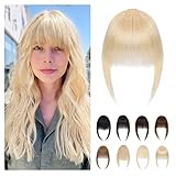 MY-LADY Clip in Pony Haarteil Echthaar, 9g Neat Bangs with Temples, Blond Clip in Fringe Human Hair Ordentlicher Gerader Pony Haarteil Für Frauen(#613)